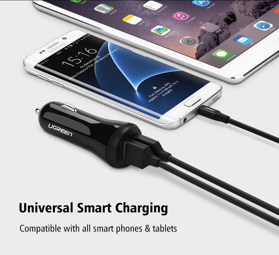 3A Car Charger 18W Quick Charge 3.0 Car-Charger with Charging Cable Fast Dual USB Mobile Phone Car Charger Quick Charger