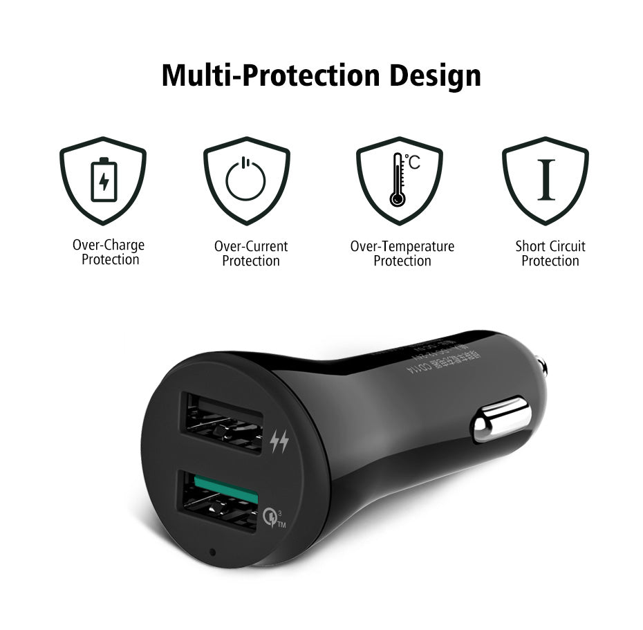 3A Car Charger 18W Quick Charge 3.0 Car-Charger with Charging Cable Fast Dual USB Mobile Phone Car Charger Quick Charger