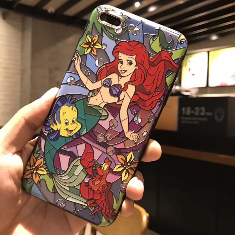 Matte 3D Relief Cute Mermaid Princess Phone Hard PC Cover Back For iPhone X 7 8 Plus