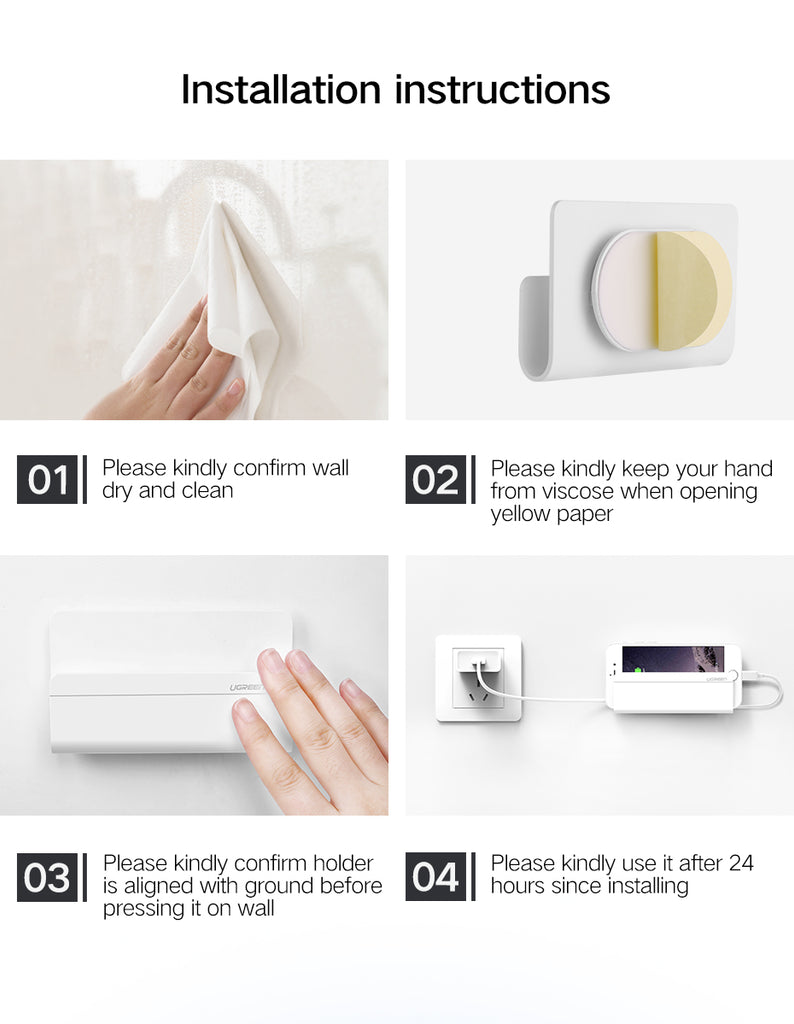 Universal Wall Mounted Phone Holder Charging Stand with 3M Adhesive for iPhone 8 X 7 Plus Samsung Galaxy Huawei Tablet