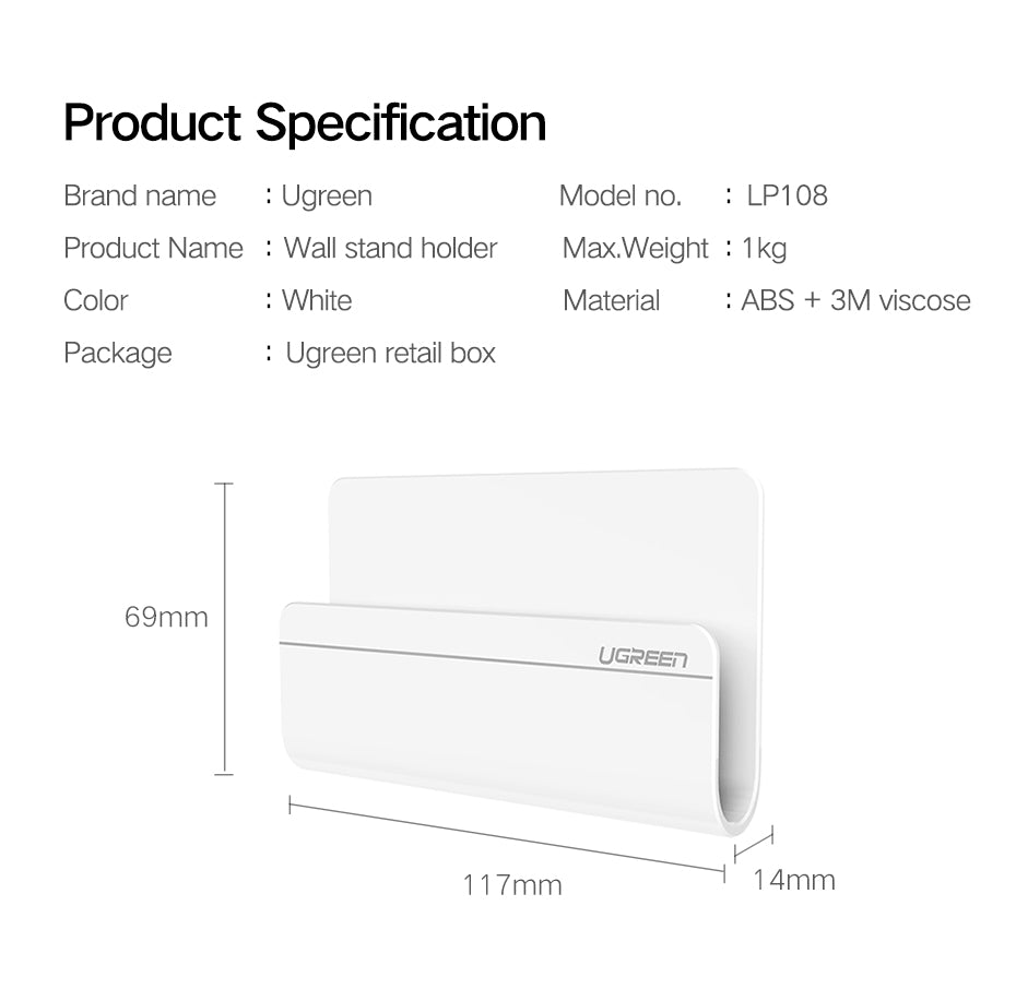 Universal Wall Mounted Phone Holder Charging Stand with 3M Adhesive for iPhone 8 X 7 Plus Samsung Galaxy Huawei Tablet