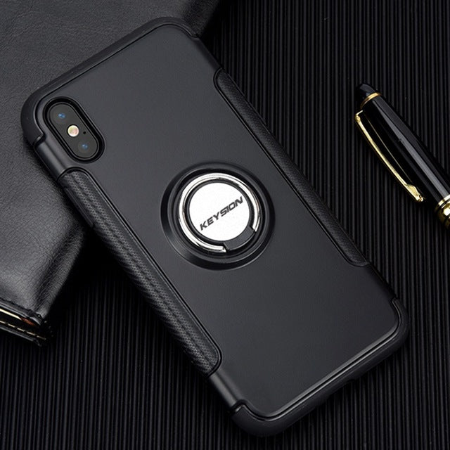 KEYSION Phone Case for iPhone X Car Holder Stand Magnetic Bracket Case Finger Ring TPU + PC Back Cover for iPhone X