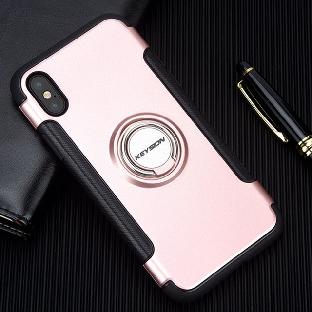KEYSION Phone Case for iPhone X Car Holder Stand Magnetic Bracket Case Finger Ring TPU + PC Back Cover for iPhone X