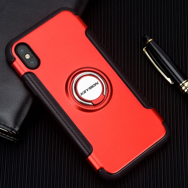 KEYSION Phone Case for iPhone X Car Holder Stand Magnetic Bracket Case Finger Ring TPU + PC Back Cover for iPhone X