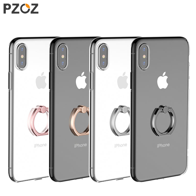 iphone X case TPU transparent Mobile Phone Crystal Clear protective silicone soft case Finger Ring holder case shell