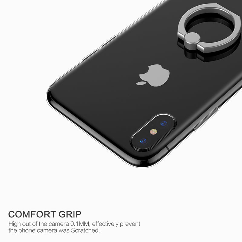 iphone X case TPU transparent Mobile Phone Crystal Clear protective silicone soft case Finger Ring holder case shell