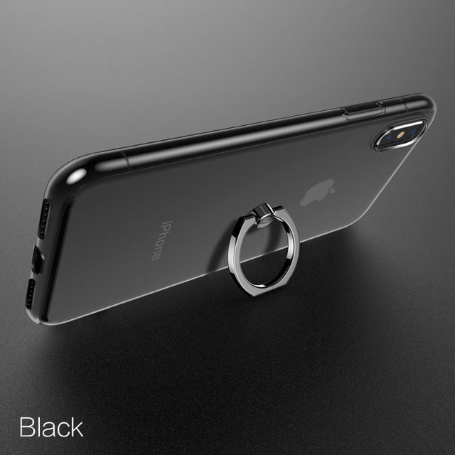 iphone X case TPU transparent Mobile Phone Crystal Clear protective silicone soft case Finger Ring holder case shell