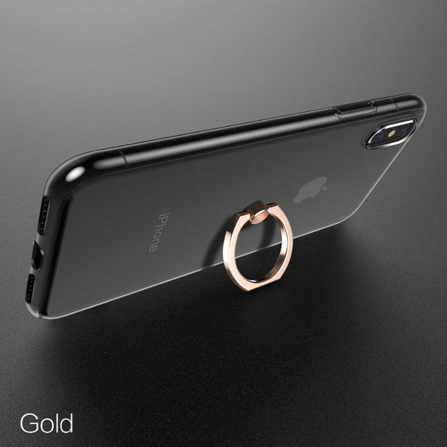 iphone X case TPU transparent Mobile Phone Crystal Clear protective silicone soft case Finger Ring holder case shell