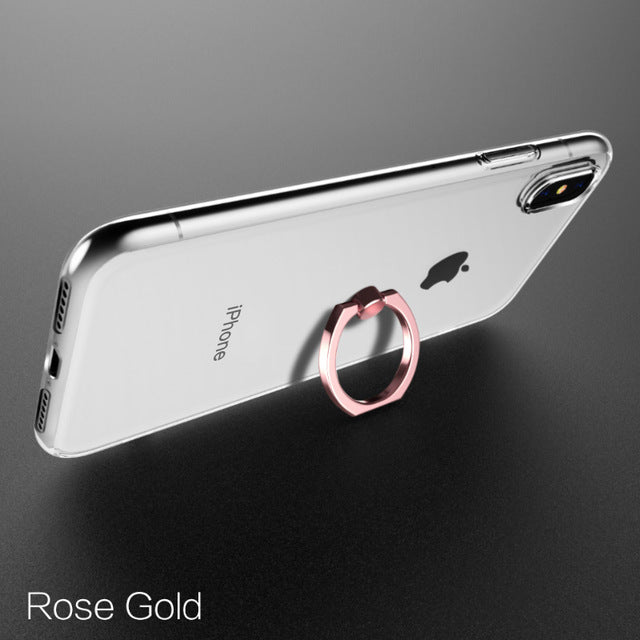 iphone X case TPU transparent Mobile Phone Crystal Clear protective silicone soft case Finger Ring holder case shell