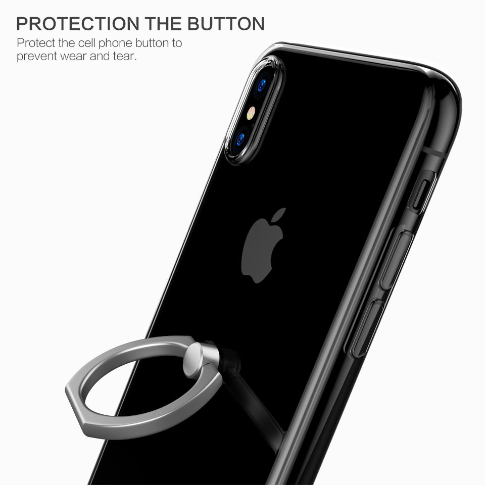 iphone X case TPU transparent Mobile Phone Crystal Clear protective silicone soft case Finger Ring holder case shell