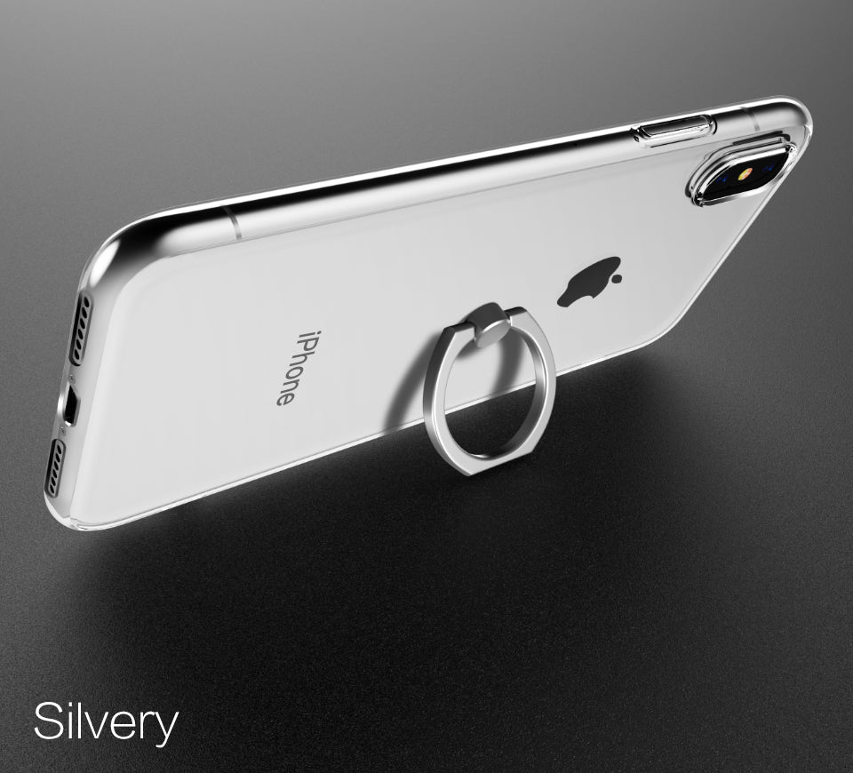 iphone X case TPU transparent Mobile Phone Crystal Clear protective silicone soft case Finger Ring holder case shell