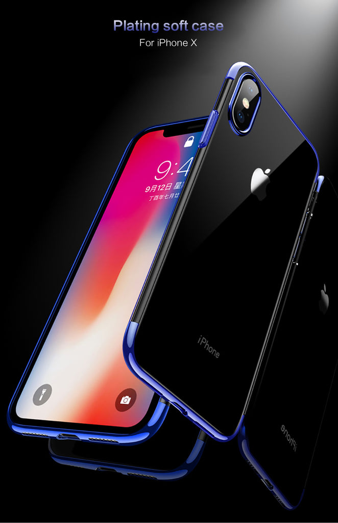 Ultra thin case Plating TPU transparent Silicone Case Cover for Iphone X