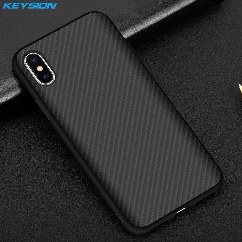 KEYSION Case for iPhone X Carbon Fiber Textured Hybrid PC + TPU Silicone Edge Anti-knock Phone Bag Cover for iPhone 10