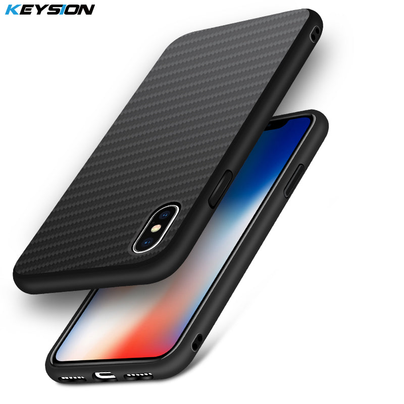 KEYSION Case for iPhone X Carbon Fiber Textured Hybrid PC + TPU Silicone Edge Anti-knock Phone Bag Cover for iPhone 10