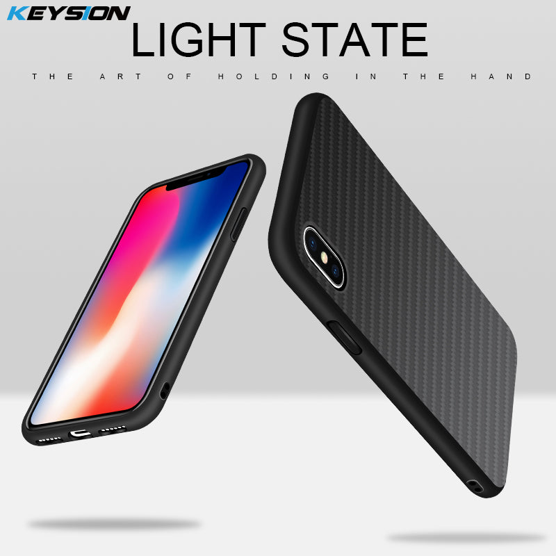 KEYSION Case for iPhone X Carbon Fiber Textured Hybrid PC + TPU Silicone Edge Anti-knock Phone Bag Cover for iPhone 10