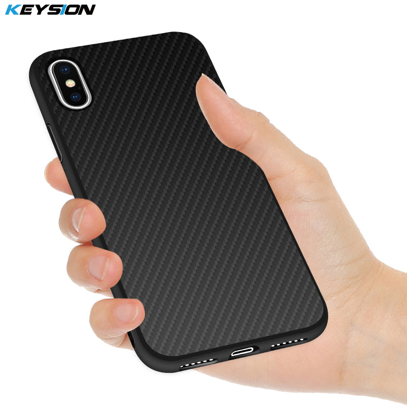 KEYSION Case for iPhone X Carbon Fiber Textured Hybrid PC + TPU Silicone Edge Anti-knock Phone Bag Cover for iPhone 10