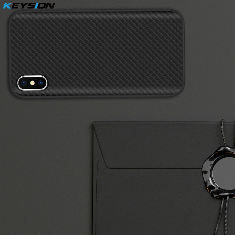 KEYSION Case for iPhone X Carbon Fiber Textured Hybrid PC + TPU Silicone Edge Anti-knock Phone Bag Cover for iPhone 10