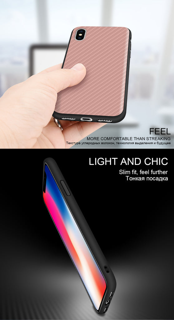 KEYSION Case for iPhone X Carbon Fiber Textured Hybrid PC + TPU Silicone Edge Anti-knock Phone Bag Cover for iPhone 10
