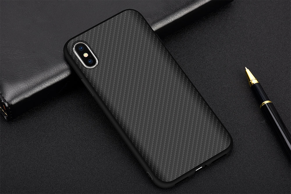 KEYSION Case for iPhone X Carbon Fiber Textured Hybrid PC + TPU Silicone Edge Anti-knock Phone Bag Cover for iPhone 10