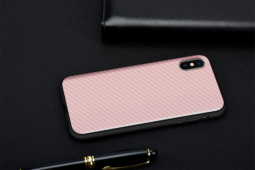 KEYSION Case for iPhone X Carbon Fiber Textured Hybrid PC + TPU Silicone Edge Anti-knock Phone Bag Cover for iPhone 10