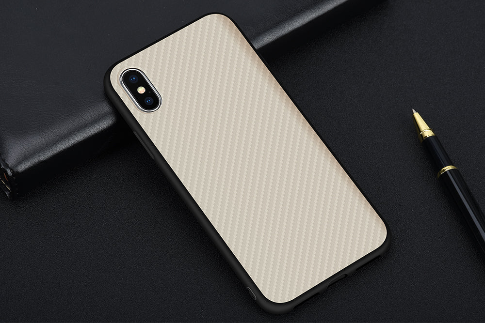 KEYSION Case for iPhone X Carbon Fiber Textured Hybrid PC + TPU Silicone Edge Anti-knock Phone Bag Cover for iPhone 10