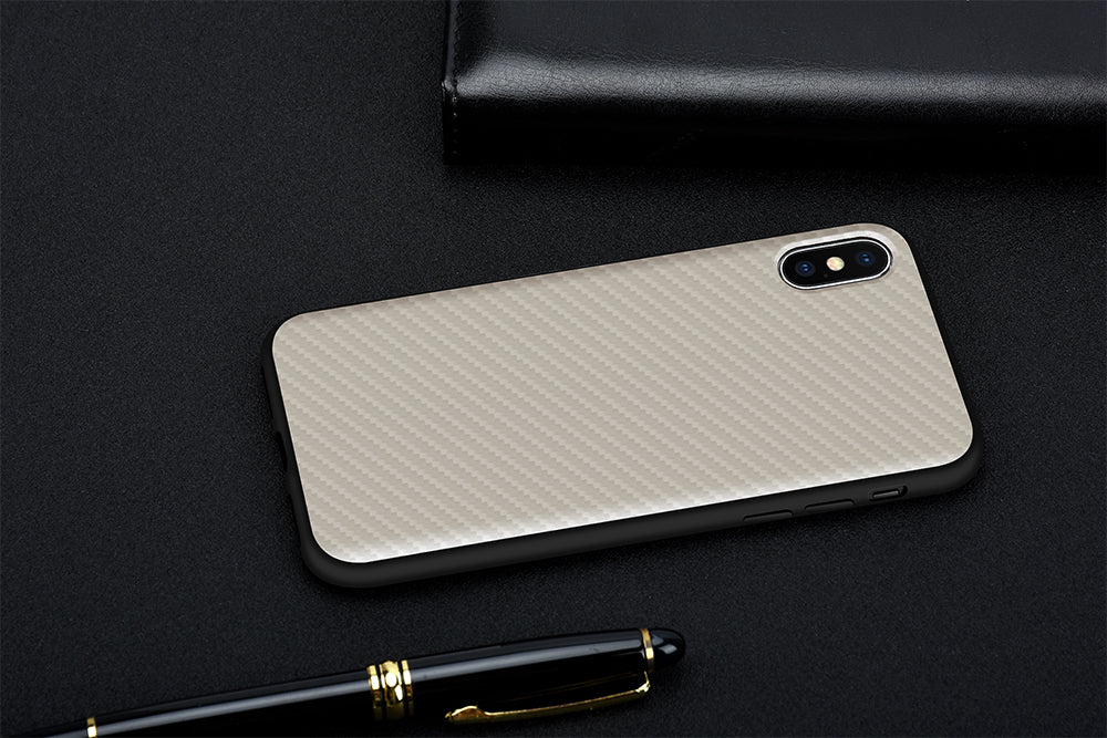 KEYSION Case for iPhone X Carbon Fiber Textured Hybrid PC + TPU Silicone Edge Anti-knock Phone Bag Cover for iPhone 10