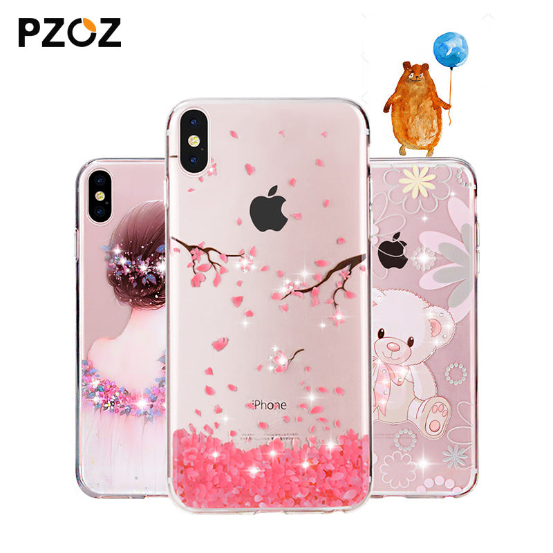 iphone x 10 Case Rhinestone Glitter Silicone Cover Original coque Luxury Crystal Diamond Soft Shell ultra thin