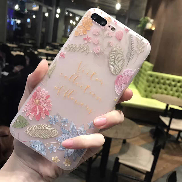 3D Relief Peach Lace Roses Flowers Phone Case For iPhone 7 6 6S Plus Soft TPU Back Cover Cases For iPhone X 6 6S 8 Plus
