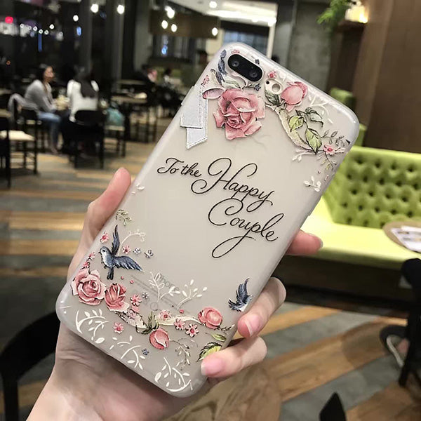 3D Relief Peach Lace Roses Flowers Phone Case For iPhone 7 6 6S Plus Soft TPU Back Cover Cases For iPhone X 6 6S 8 Plus