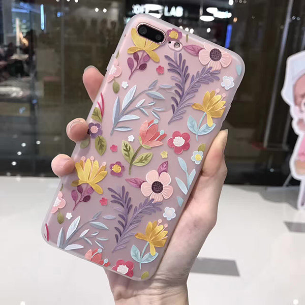 3D Relief Peach Lace Roses Flowers Phone Case For iPhone 7 6 6S Plus Soft TPU Back Cover Cases For iPhone X 6 6S 8 Plus