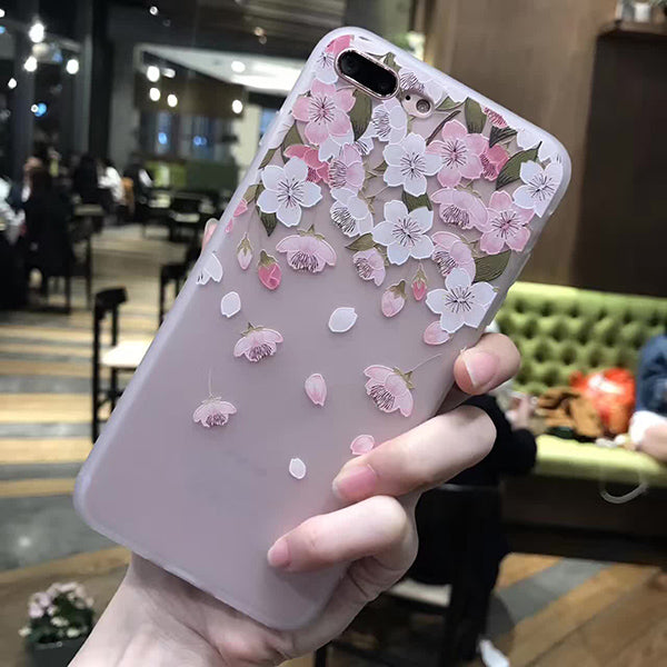 3D Relief Peach Lace Roses Flowers Phone Case For iPhone 7 6 6S Plus Soft TPU Back Cover Cases For iPhone X 6 6S 8 Plus
