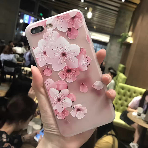 3D Relief Peach Lace Roses Flowers Phone Case For iPhone 7 6 6S Plus Soft TPU Back Cover Cases For iPhone X 6 6S 8 Plus