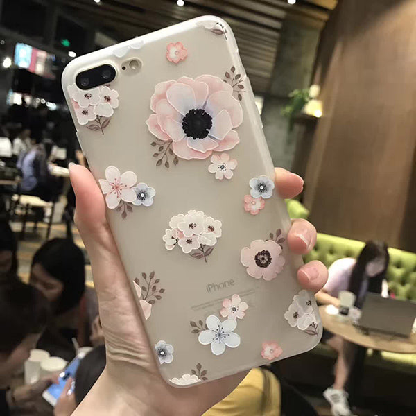 3D Relief Peach Lace Roses Flowers Phone Case For iPhone 7 6 6S Plus Soft TPU Back Cover Cases For iPhone X 6 6S 8 Plus