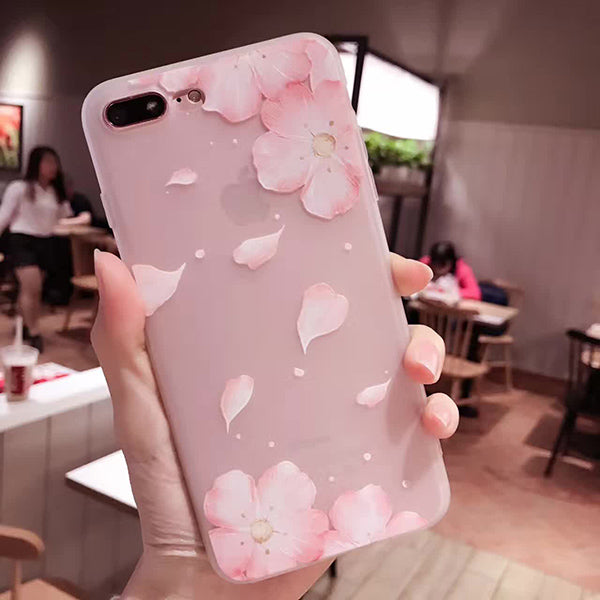 3D Relief Peach Lace Roses Flowers Phone Case For iPhone 7 6 6S Plus Soft TPU Back Cover Cases For iPhone X 6 6S 8 Plus