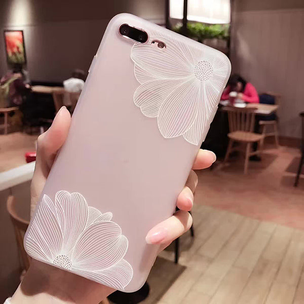 3D Relief Peach Lace Roses Flowers Phone Case For iPhone 7 6 6S Plus Soft TPU Back Cover Cases For iPhone X 6 6S 8 Plus