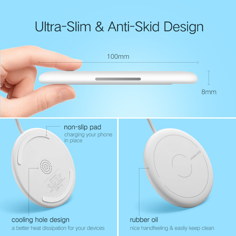Ugreen Wireless Charger for iPhone 8/X /8 Plus 10W Qi Fast Wireless Charging Pad Wireless Charger for Samsung Galaxy S8/S7 /S8 +
