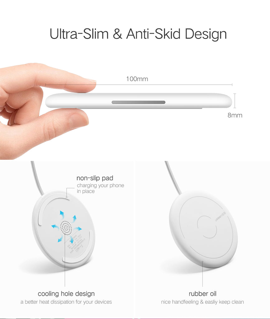 Ugreen Wireless Charger for iPhone 8/X /8 Plus 10W Qi Fast Wireless Charging Pad Wireless Charger for Samsung Galaxy S8/S7 /S8 +