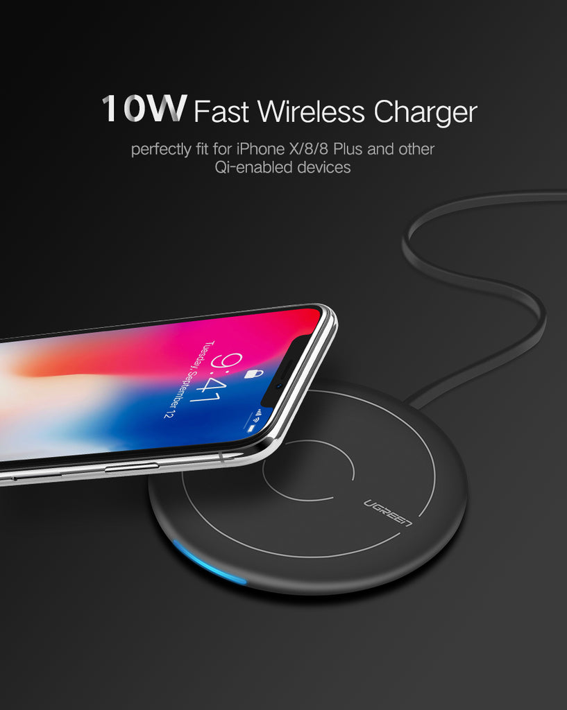 Ugreen Wireless Charger for iPhone 8/X /8 Plus 10W Qi Fast Wireless Charging Pad Wireless Charger for Samsung Galaxy S8/S7 /S8 +