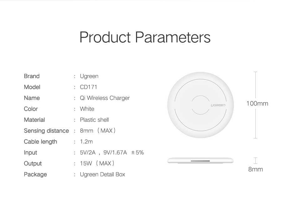 Ugreen Wireless Charger for iPhone 8/X /8 Plus 10W Qi Fast Wireless Charging Pad Wireless Charger for Samsung Galaxy S8/S7 /S8 +