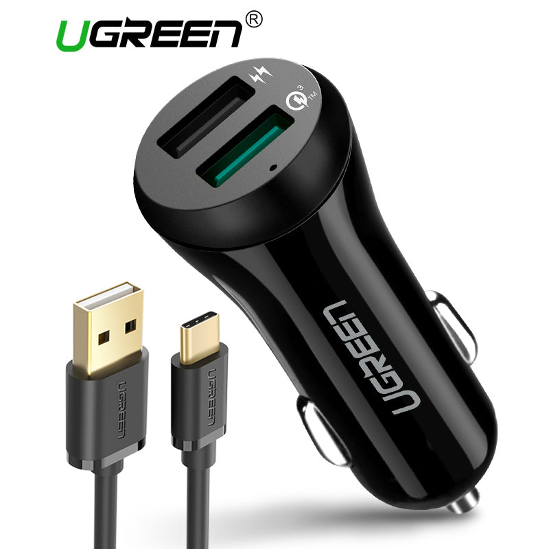 3A Car Charger 18W Quick Charge 3.0 Car-Charger with Charging Cable Fast Dual USB Mobile Phone Car Charger Quick Charger