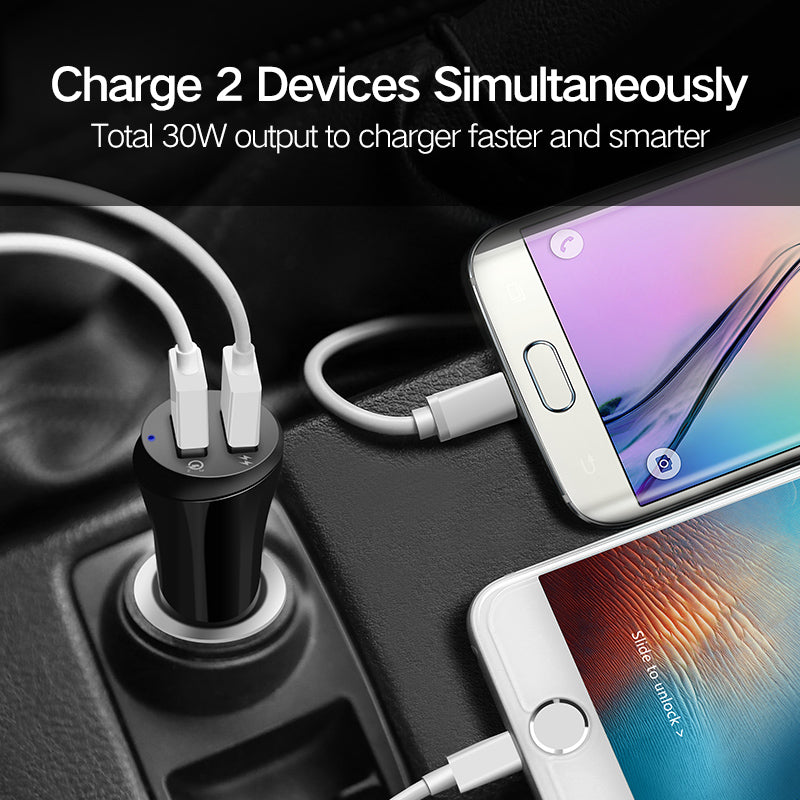 3A Car Charger 18W Quick Charge 3.0 Car-Charger with Charging Cable Fast Dual USB Mobile Phone Car Charger Quick Charger