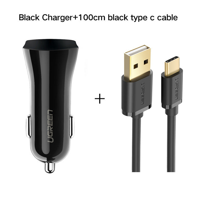 3A Car Charger 18W Quick Charge 3.0 Car-Charger with Charging Cable Fast Dual USB Mobile Phone Car Charger Quick Charger