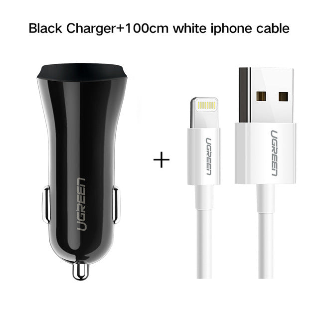 3A Car Charger 18W Quick Charge 3.0 Car-Charger with Charging Cable Fast Dual USB Mobile Phone Car Charger Quick Charger