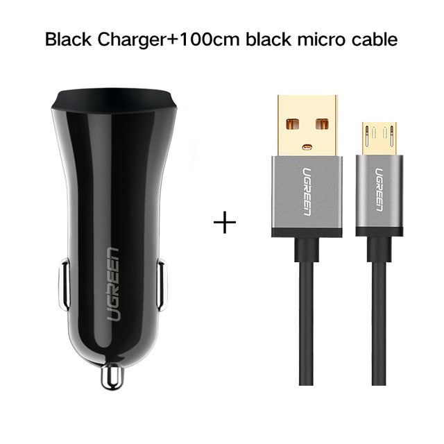 3A Car Charger 18W Quick Charge 3.0 Car-Charger with Charging Cable Fast Dual USB Mobile Phone Car Charger Quick Charger