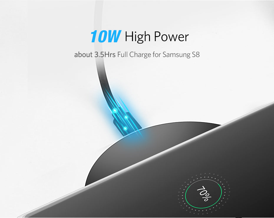 10W Qi Wireless Charger for iPhone 8/X Fast Wireless Charging for Samsung S8/S8+/S7 Edge Nexus5 Lumia 820 USB Charger Pad