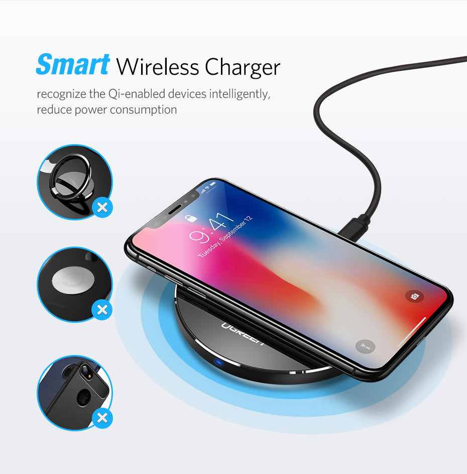 10W Qi Wireless Charger for iPhone 8/X Fast Wireless Charging for Samsung S8/S8+/S7 Edge Nexus5 Lumia 820 USB Charger Pad