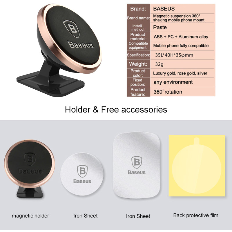 Mobile Phone Holder 360 Rotation Magnetic Car Phone Holder For iPhone 8 6 7 Samsung S8 Phone GPS Bracket Stand