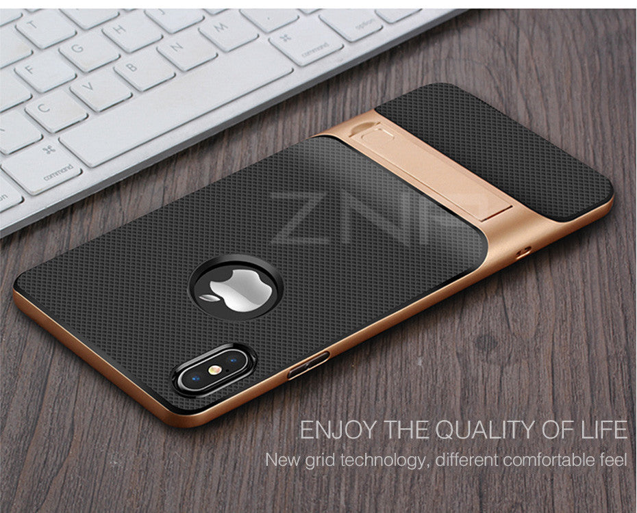 iPhone X 10 Case Cover Kickstand PC+TPU Shock Proof Holder Phone Cases