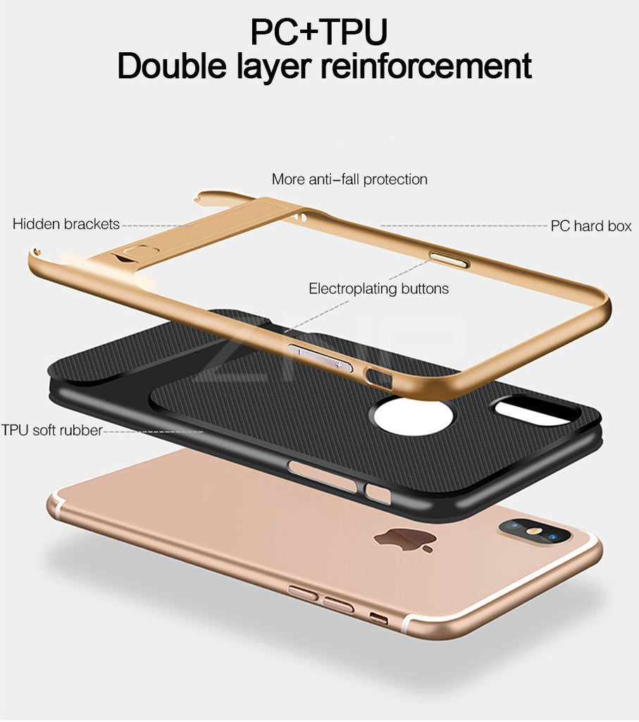 iPhone X 10 Case Cover Kickstand PC+TPU Shock Proof Holder Phone Cases