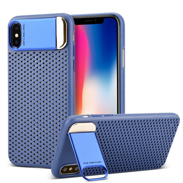 Zinc Alloy Kickstand Case For Apple iPhone X Honeycomb Hollow Heat Dissipation Stand Cover Armor Case